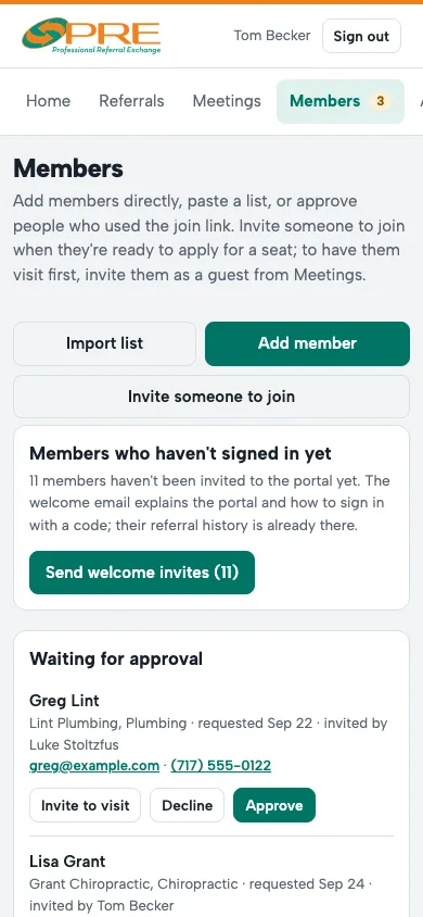 The Members page with Import list, Add member and Invite someone to join