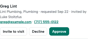 A membership request with Invite to visit, Decline and Approve