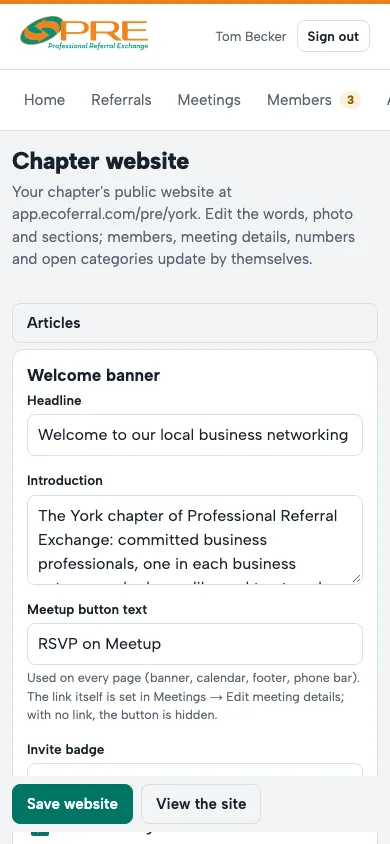 The Chapter website editor