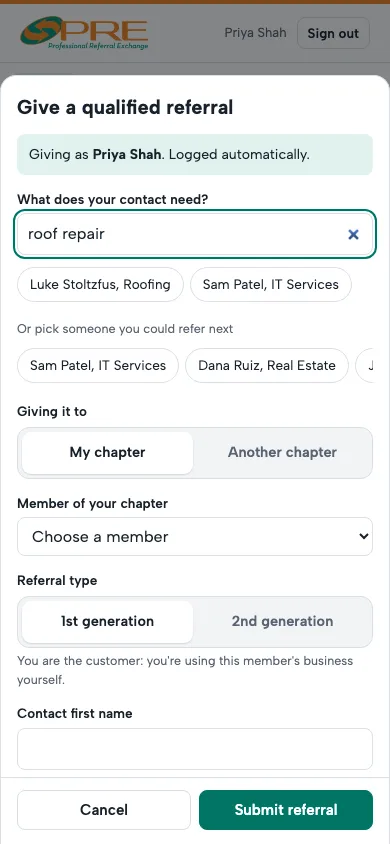 The Give a qualified referral form